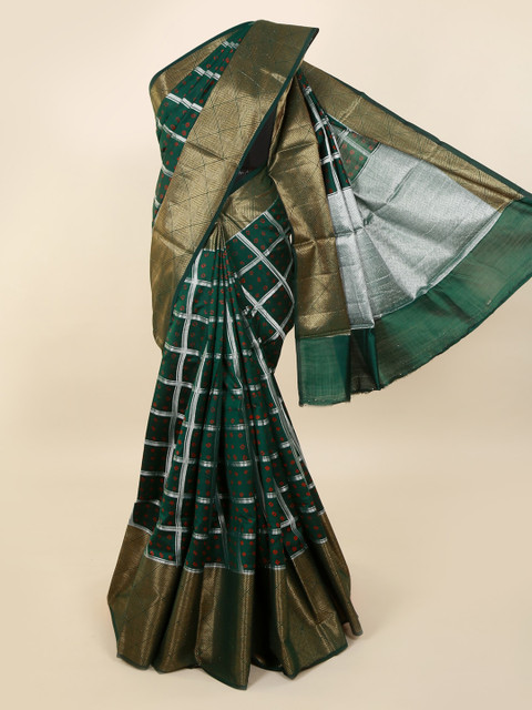 

Pothys Green & Gold-Toned Pure Silk Checked Saree