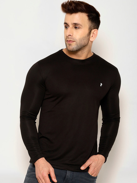 

PERFKT-U Men Black Solid Round Neck T-shirt