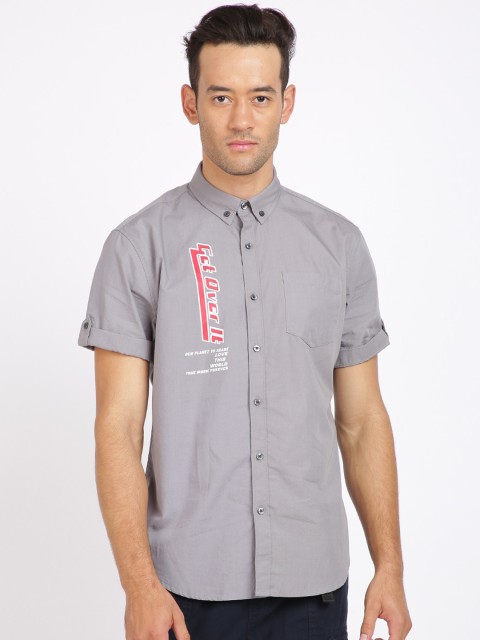 

Breakbounce Men Grey Slim Fit Printed Casual Shirt