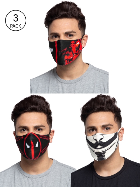 

TREEMODA Men Pack Of 3 Printed 3-Ply Reusable Cloth Masks, Black