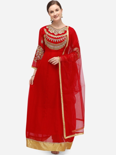 

Florence Red & Gold-Toned Poly Georgette Semi-Stitched Dress Material