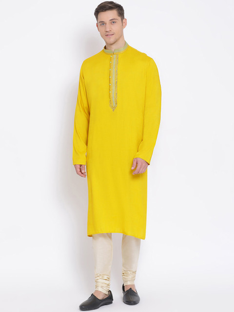 

NAMASKAR Yellow Solid Straight Kurta