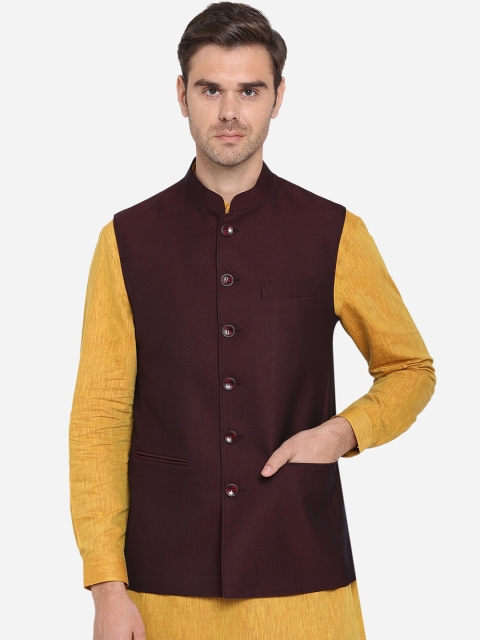 

MODI JACKET Men Maroon Solid Nehru Jacket