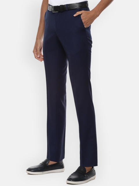 

V Dot Men Navy Blue Skinny Fit Solid Regular Trousers