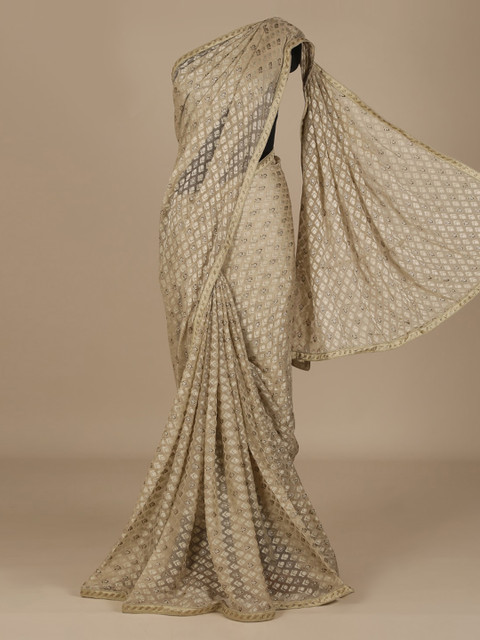 

Pothys Beige Printed Poly Chiffon Saree