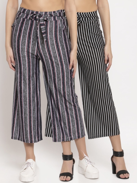 

KLOTTHE Women Pack Of 2 Printed Wide Leg Palazzos, Black