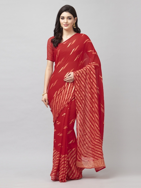 

Satrani Red Pure Georgette Striped Leheriya Saree