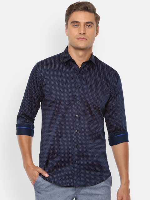 

V Dot Men Navy Blue & Pink Slim Fit Printed Casual Shirt