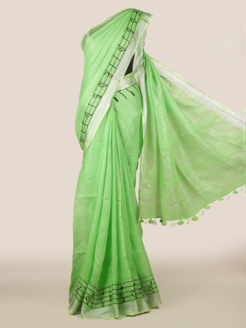

Pothys Green Solid Linen Blend Saree