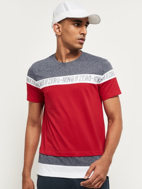

max Men Red & Grey Colourblocked Round Neck Layered T-shirt