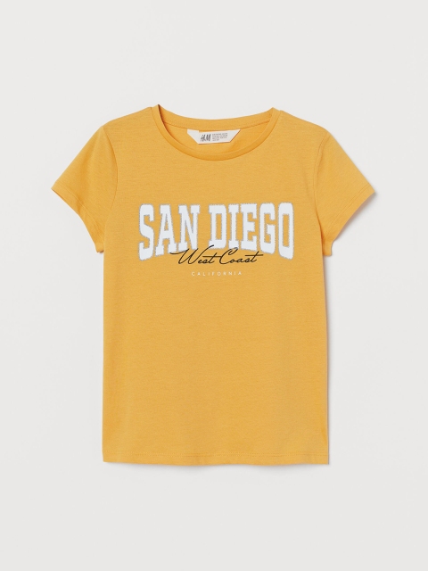 

H&M Girls Yellow Printed Jersey Top