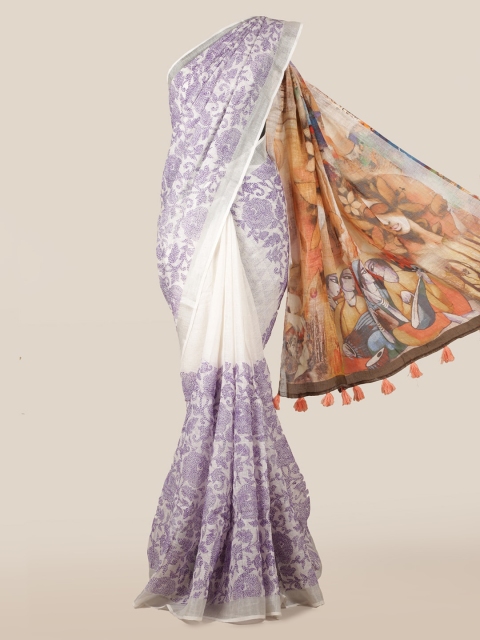 

Pothys Violet Printed Linen Blend Saree