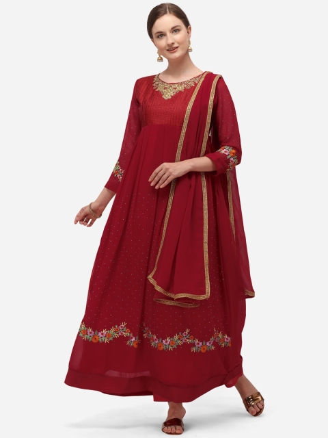 

Florence Women Maroon & Gold-Toned Poly Georgette Semi-Stitched Dress Material