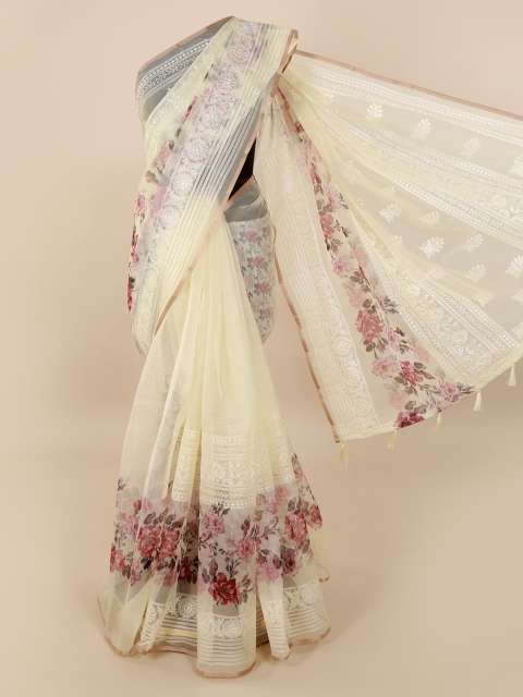 

Pothys Cream-Coloured Printed Pure Silk Saree