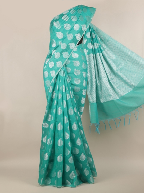 

Pothys Sea Green & Silver-Coloured Cotton Blend Woven Design Saree