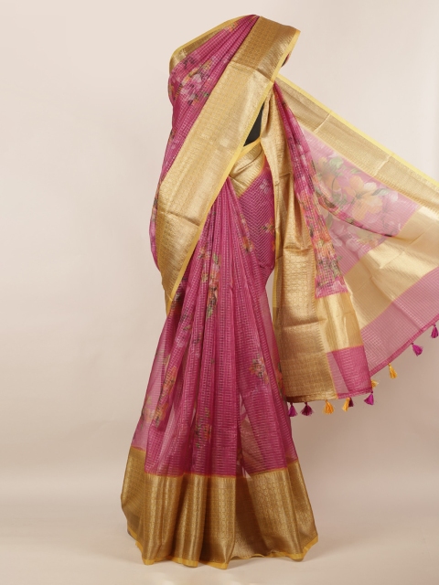 

Pothys Magenta & Gold-Coloured Tissue Woven Design Saree