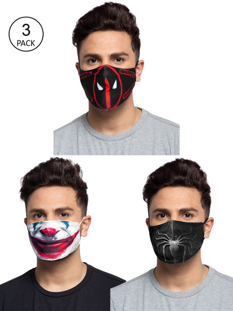 

TREEMODA Men Pack Of 3 Printed 3-Ply Reusable Cloth Face Masks, Black
