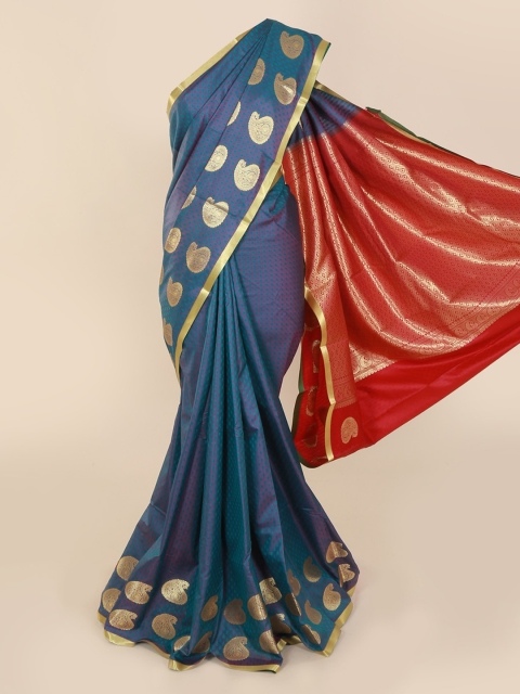 

Pothys Blue & Gold-Toned Art Silk Woven Design Saree With Zari Border