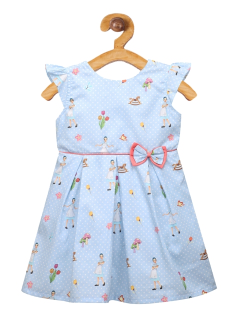 The Magic Wand Girls Blue Printed Fit and Flare Dress