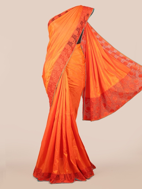 

Pothys Orange & Turquoise Blue Art Silk Solid Saree