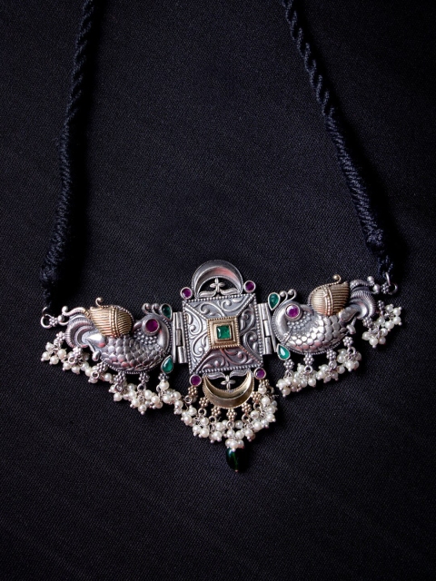 

MORKANTH JEWELLERY Silver Plated Tribal Peacock Design Handcrafted Choker Neckless