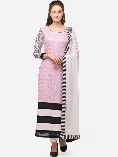 

NAKKASHI Pink & Black Poly Georgette Semi-Stitched Dress Material