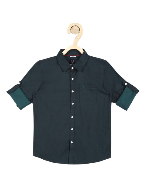 

Allen Solly Junior Boys Green Slim Fit Solid Cotton Casual Shirt