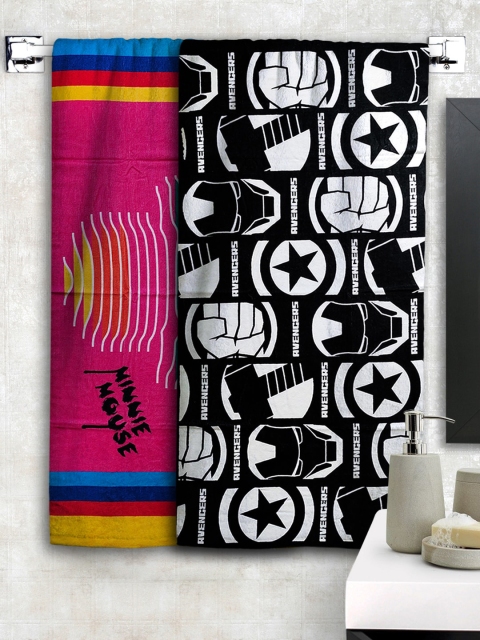 

Disney Set Of 2 Avengers Printed 300 GSM Bath Towels, Black