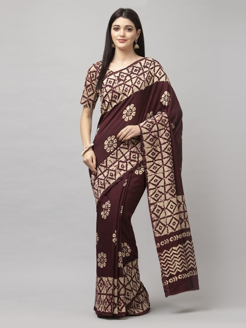 

Satrani Burgundy Printed Polycotton Saree
