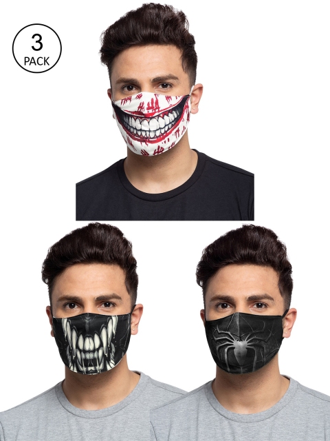 

TREEMODA Men Pack Of 3 Printed 3-Ply Reusable Cloth Masks, White