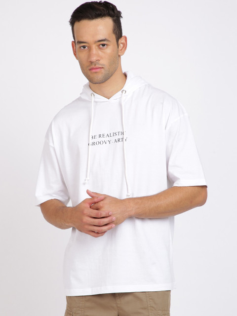 

Breakbounce Men White Solid Hood T-shirt