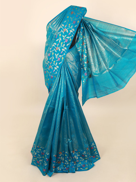 

Pothys Blue & Silver-Toned Pure Silk Woven Design Saree