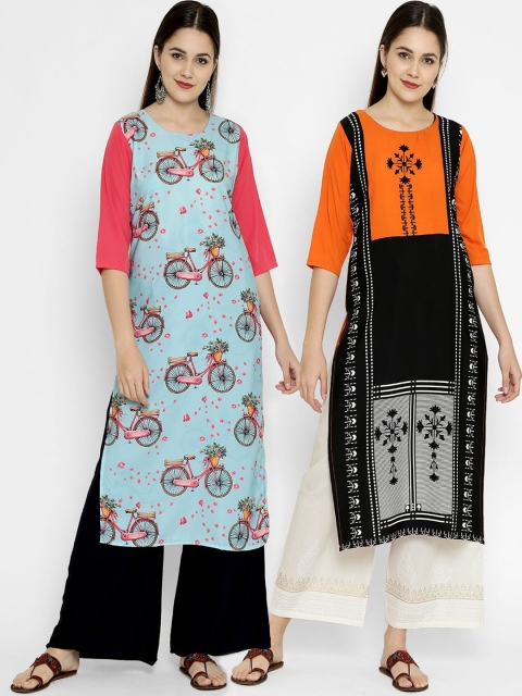 

7Threads Pack Of 2 Digital Printed Crepe Kurtas, Multi