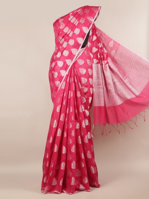 

Pothys Pink & Silver-Coloured Cotton Blend Woven Design Saree