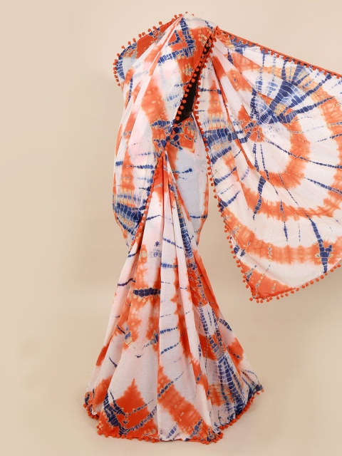 Pothys Orange & White Pure Cotton Dyed Saree