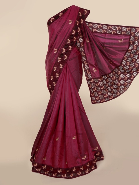 

Pothys Burgundy Embroidered Art Silk Saree
