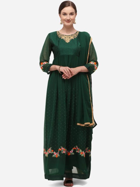 

Florence Green & Gold-Toned Poly Georgette Semi-Stitched Dress Material