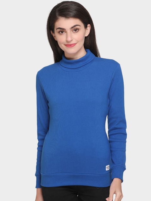 

GRIFFEL Women Blue Solid Turtle Neck Sweatshirt
