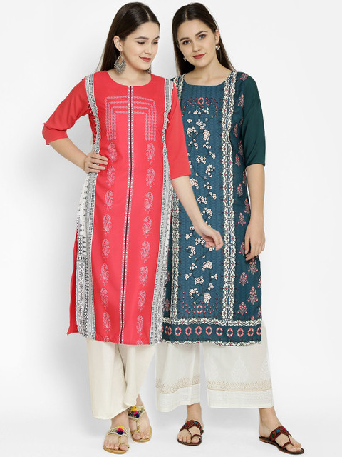 

7Threads Women Multicoloured Floral Printed Crepe Kurta Set of 2, Multi