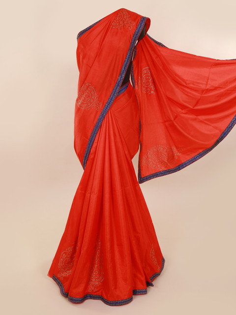 

Pothys Red & Blue Art Silk Solid Saree With Embellishment