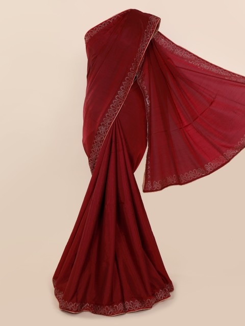 

Pothys Maroon Solid Art Silk Saree With Embellished Border
