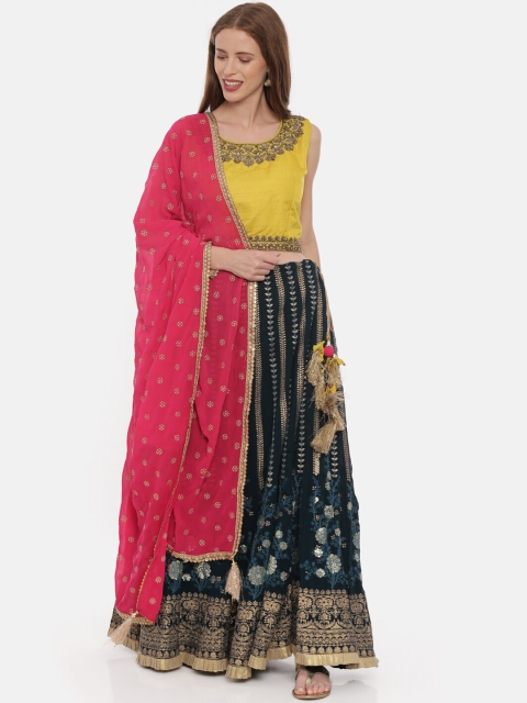 

Neerus Mustard & Black Embellished Ready to Wear Lehenga & Blouse with Dupatta