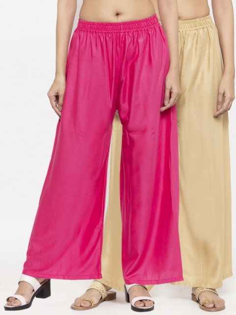 

NEUDIS Women Pack Of 2 Solid Straight Palazzos, Beige