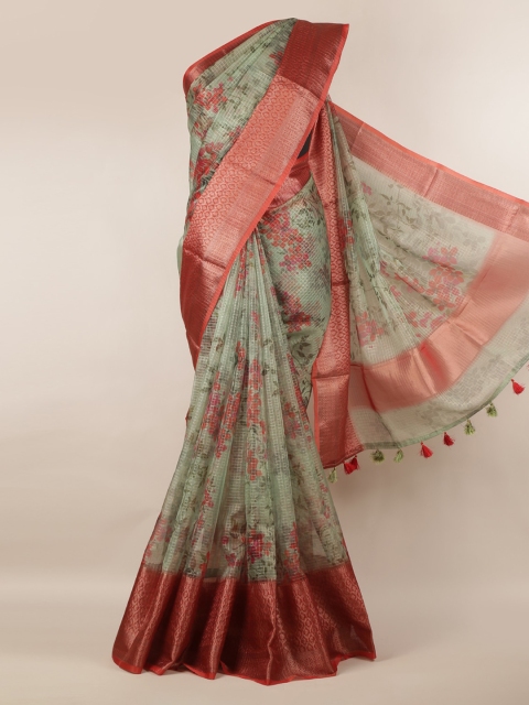 

Pothys Green & Red Tissue Printed Saree