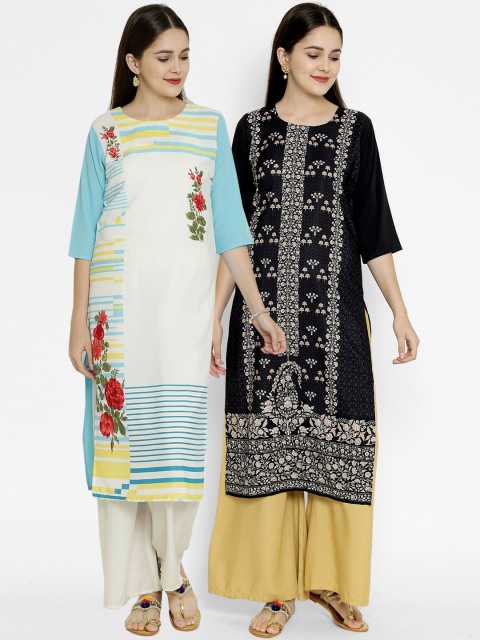 

7Threads Pack of 2 Printed Crepe Kurta, Multi
