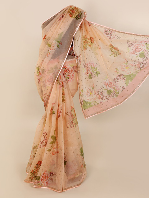 

Pothys Peach-Coloured Printed Pure Silk Saree