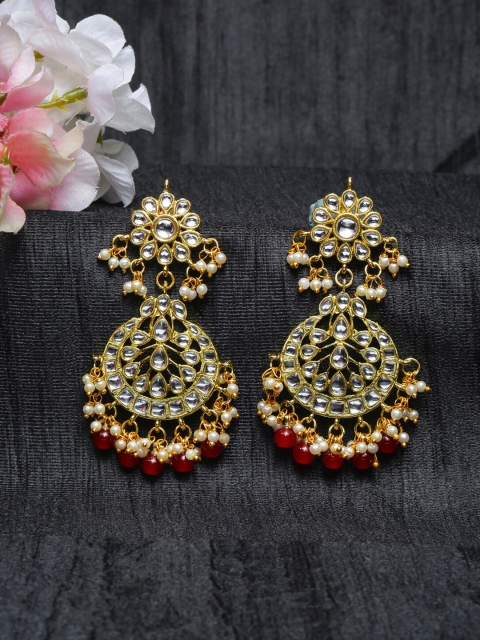 

Shining Diva Red & Gold-Plated Handcrafted Kundan Classic Chandbalis