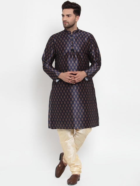 

GRACIT Men Navy Blue & Cream-Coloured Woven Design Kurta with Pyjamas