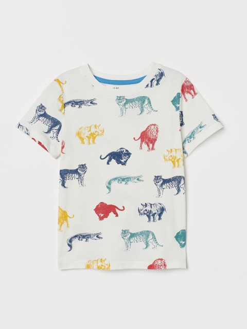 

H&M Boys White Printed Cotton T-shirt