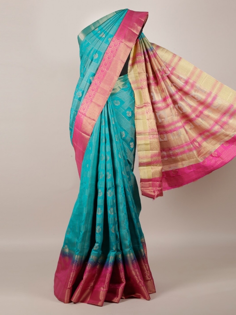 

Pothys Turquoise Blue & Pink Jute Silk Woven Design Saree